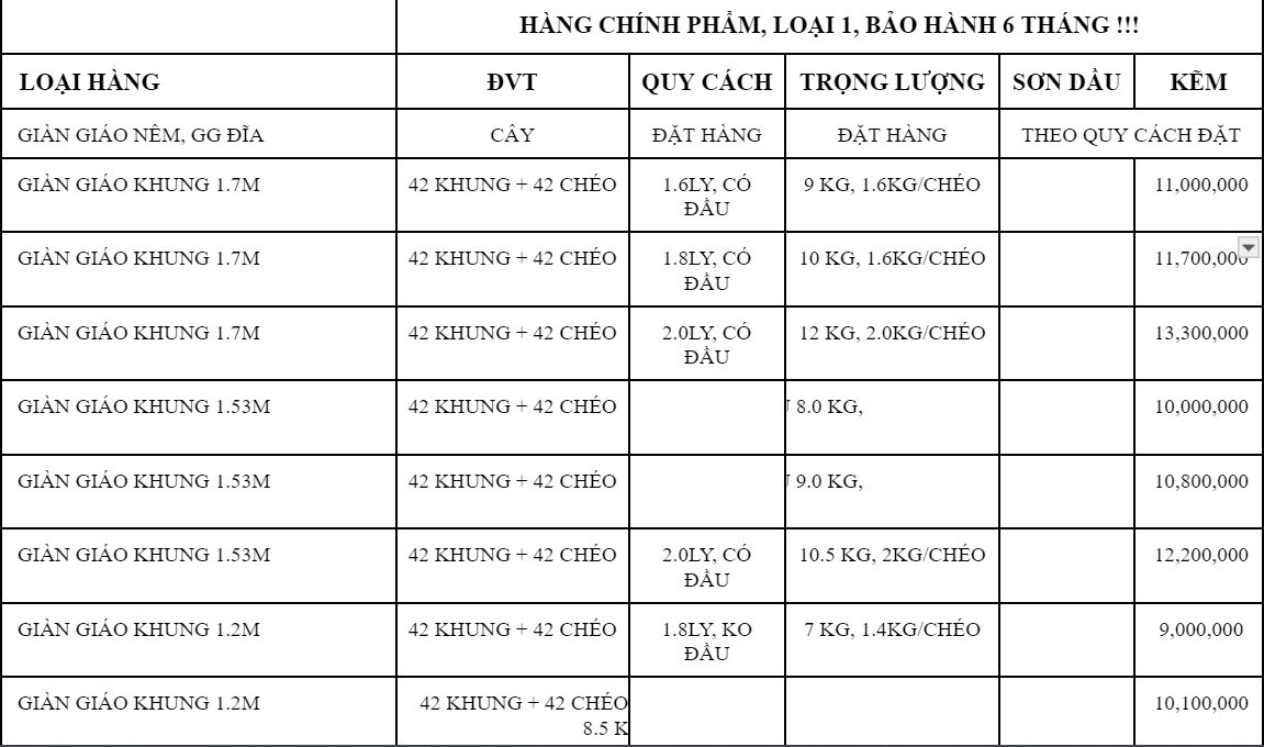 giá giàn giáo chữ h