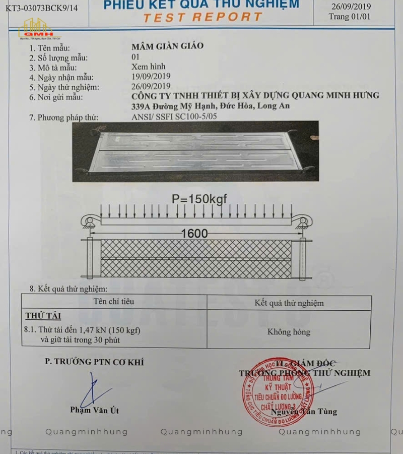 Chứng chỉ chất lượng MÂM tại Quang Minh Hưng