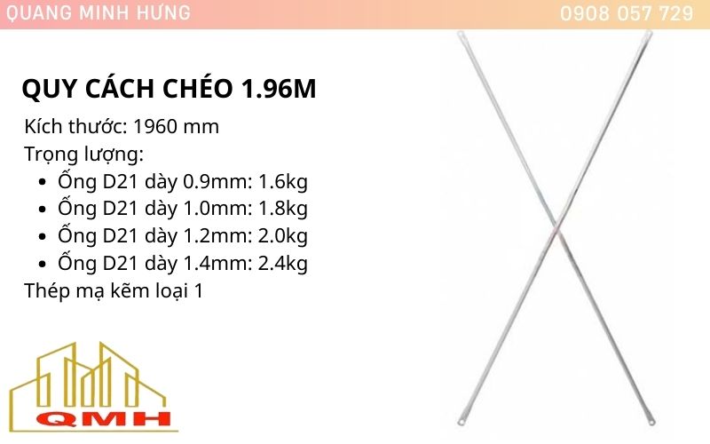 Quy cách chéo giàn giáo 1.96m