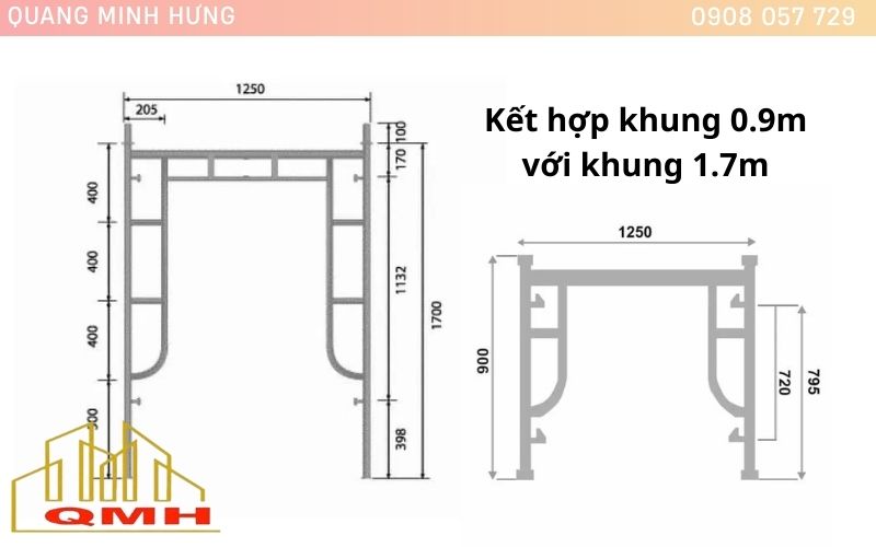 Kết hợp giáo 9 tấc với khung 1m7