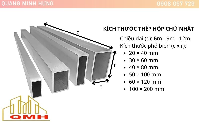 Kích thước thép hộp chữ nhật