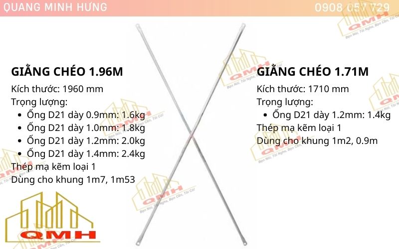 Thông số giằng chéo giàn giáo khung