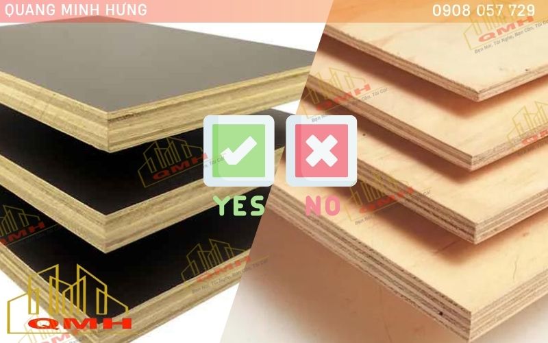 Lớp bề mặt ván phủ phim và ván ép thường