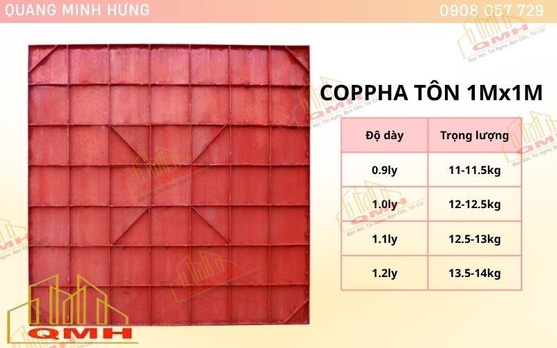 Trọng lượng tấm coppha tôn 1mx1m