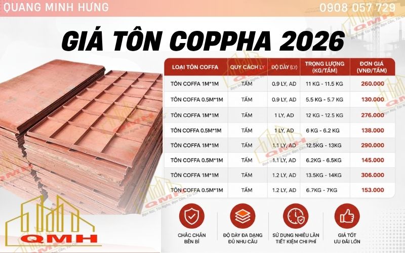 Bảng giá tôn coppha 2026